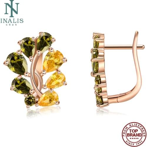 INALIS Fashion Earring For Women Multi-Color Copper Earrings CZ Olive Tree Zircon Peace Female Jewelry Hot Selling Festival Gift