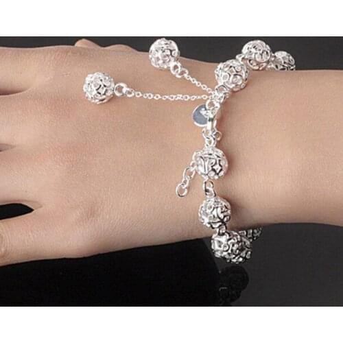 Womens Beauty Silver Plated Hollow Ball Bracelet Bangle Charming Jewelry