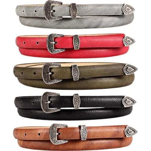 Womens Retro Carving Thin Waist Belt Trendy and All-matching Artificial Leather Thin Waist Belt Decorative Waist Belt