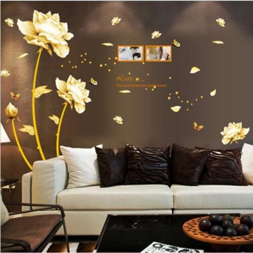 Golden Time Riches and Honour Flowers Chinese Style DIY Wall Stickers Living Room TV/Sofa Background Mural Decal