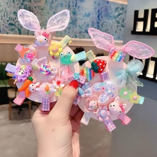 10/11 Pcs/Box Girls Cute Sweet Cartoon Flower Barrettes Hairpins Baby Girls Lovely Gift Ornament Hair Clips Kid Hair Accessories