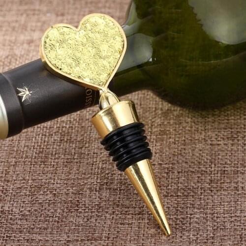 10Pcs/Lot) Wedding and Party Gifts for Guests of Glitter Heart Love Bottle Stopper Favors for Bridal shower and Gold wedding
