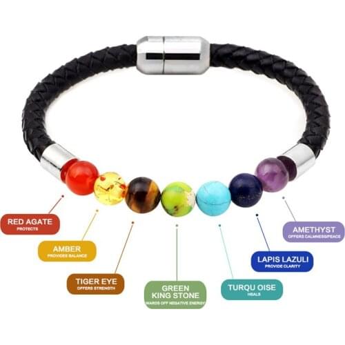 2019 Fashion Braided Genuine Leather Bracelets & Bangles Colorful Stone Jewelry Magnet Clasp Bead Bracelet Fashion for Women Men