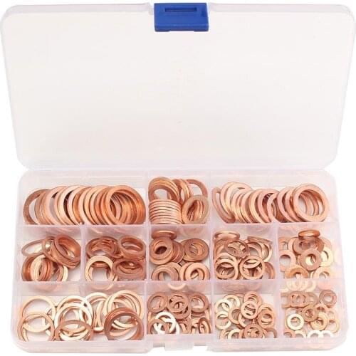 280Pcs M5-M20 Seal Flat Ring Washer Set with Case Solid Copper Crush Washers Professional Hardware Accessories