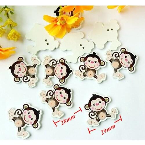 40pcs/pack Monkey Wooden Buttons Children Cartoon Fabric Sewing Buttons for Crafts Scrapbooking Decorations botoes 28*29mm