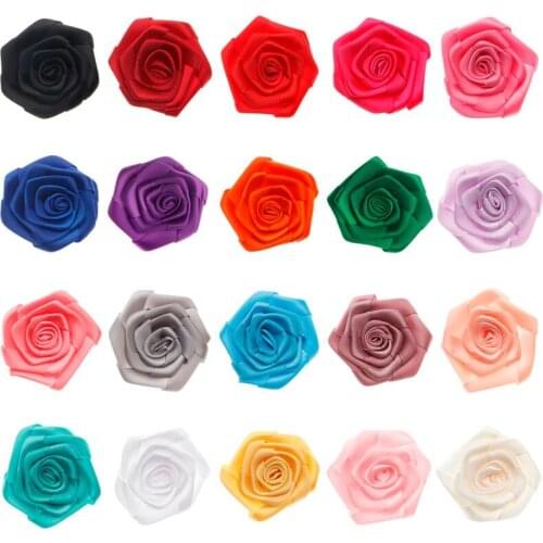 5pcs/lot) 2" 20 Colors Artificial Ribbon Rose Flowers For DIY Hair Accessories Cute Rolled Rose Flower For Headwear Decoration