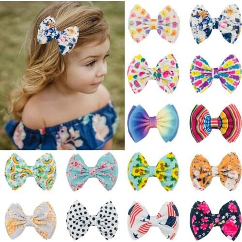 20Pcs/20 Pairs 5 Inch Large Double Layer Waffle Printing Bows Without /With Clip Children Kids Hair Accessories Photo Props