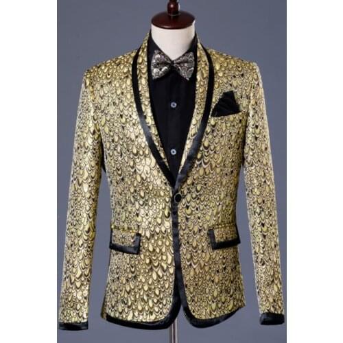 Marriage suits slim mens blazers set groom married costume Gold star formal dress banquet man jacket + trousers + tie