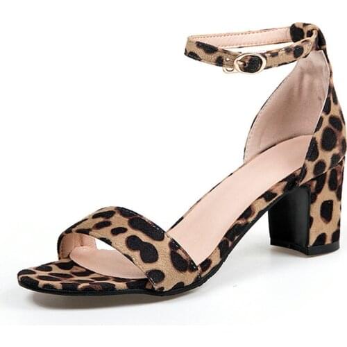 COOLULU Women Mid Heel Sandals Open Toe Leopard Sandals Ankle Strap Animal Print Summer Shoes Casual Sandals Size 33-44