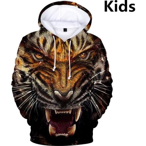 New 2 To 13 Years Kids Hoodie 3D Printed Tiger Animals Hoodies Sweatshirt Boys Girls Fashion Cartoon Jacket Top Children Clothes