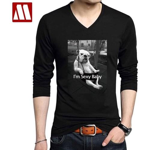 New Arrival Mens Letter Printed T shirt Elastic Cotton Long Sleeve Casual T-Shirts Black Tees V-Neck t-shirt Slim fit Tops Tees