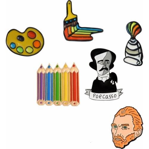 Artist Pins Collection Palette Pigment Paint Watercolor Rainbow Pencil Brooches Painters Jewelry Student Gift Badge Wholesale