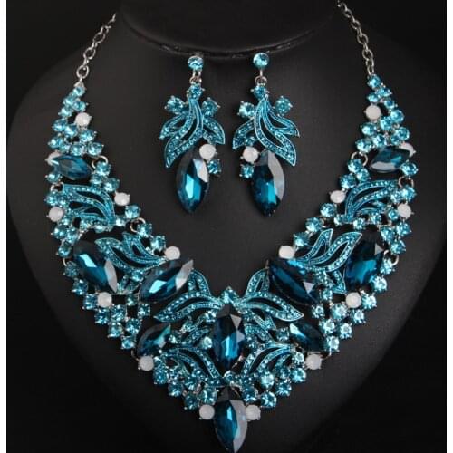 Crystal Luxury Wedding Jewelry Sets Women Rhinestones Prom Pageant Party Costume Dress Bridal Necklace Earrings Set For Bride