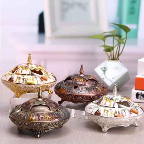 Creative round metal smoking tray creative ashtrayashtrays with lids cenicero creativo for table decorative ashtray lidAT037