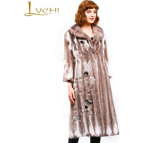 LVCHI Winter 2019 Imported Crown velvet mink fur Coat Womens Turn-Down Collar Natural Fur Coat Striped Loss Slim Mink Fur Coats