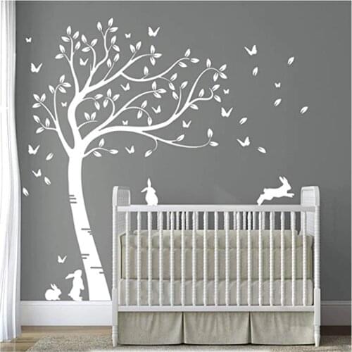 White Large Tree Bunny Home Wall Decor Murals Decal DIY Self-Sticking Leaves Butterfly Cute Baby Nursery Hot Wall Sticker LC1665