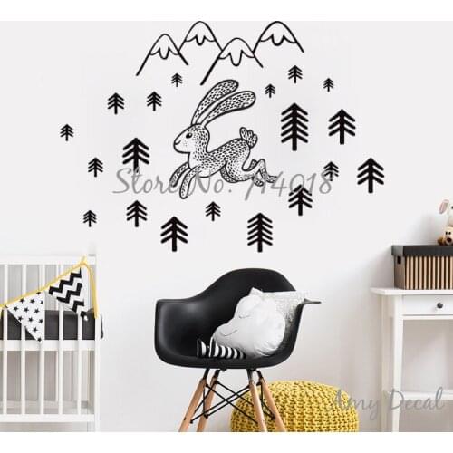 Woodland Rabbit Wall Decal Go Wild Montains Animal Wall Sticker Home Decoration Murals Kids Chirstmas Girt Vinyl Stickers A960
