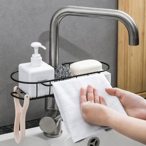 Stainless Steel Faucet Drain Hanging Rack faucet shelf sponge dish cloth finishing rack Bathroom Kitchen Sponge Organizer