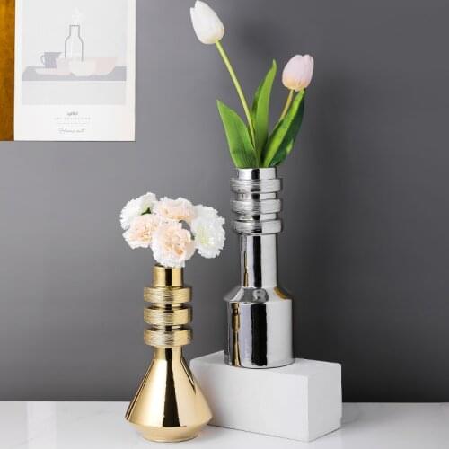 Nordic Light Luxury Golden Screw Ceramic Vase Modern Home Decoration Accessories Dried Flowers Flower Arrangement Accessories
