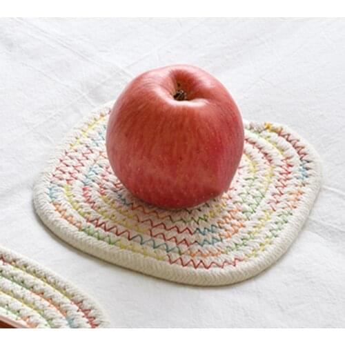 Cup Mat Anti-slip Heat Insulation Portable Handmade Spiral Cotton Rope Woven Square Coaster for Kitchen Table mat