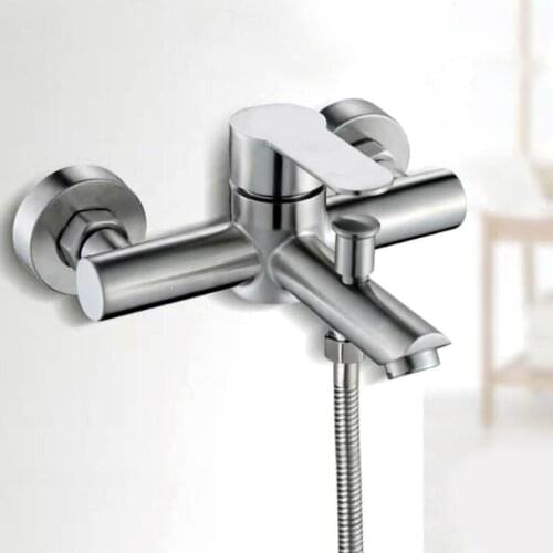 Bathroom Shower Faucets Stainless Steel Triple Bathtub Faucet Hot and Cold Water Mixer Valve Nozzle Tap Wall Mounted