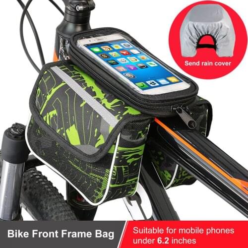 Bike Front Frame Bag 1L Bicycle Top Tube Double Pouch With TPU Touchscreen Phone Bag MTB Storage Bag For Cycling Bike Accessory