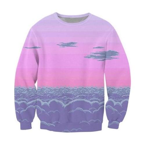 Pixel Sunset Crewneck Sweatshirt Scene Of 8-Bit Clouds Vibrant Jumper Women Men Unisex Fashion Clothing Sweats Hoodies