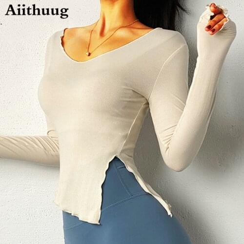 Aiithuug Top Women Quick Dry Gym Top Sport Shirt Women Loose Casual Solid Color Split Womens Blouses Workout Top Sports Tee