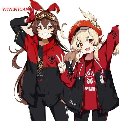 VEVEFHUANG Kосплей Game Genshin Impact Cosplay Costume Hooded Sweatshirt Anime Sports Jacket Velvet Top Klee геншин импакт