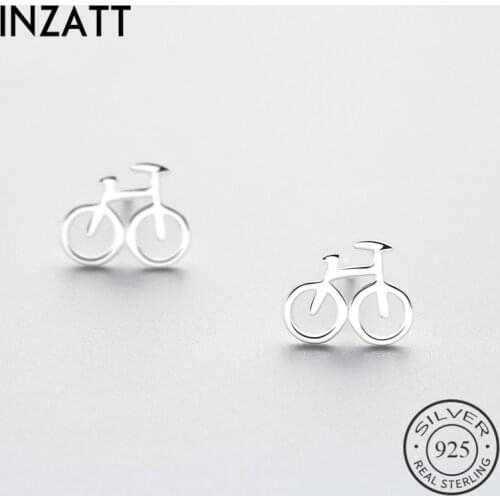 INZATT Geometry Bicycle Stud Earrings Real 925 Sterling Silver Fine Jewelry For Women Party Punk Minimalist Accessories Gift