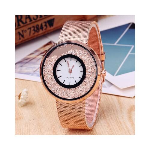 Hot Sale Fashion Stainless Steel Rose Gold & Silver Band Quartz Watch Luxury Women Rhinestone Watches Valentine Gift reloj mujer