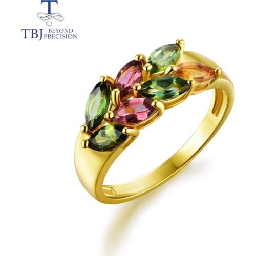TBJ,tourmaline rings good multi color natural gemstone Simple luxury design 925 sterling silver fashion jewelry for girl Wedding