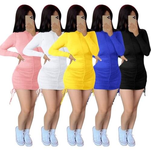 Cutubly Party Streetwear Mini Dresses Sexy Ruched Bodycon Long Sleeve Clothes Club Dress For Women Fashion Slim Female Vestidos