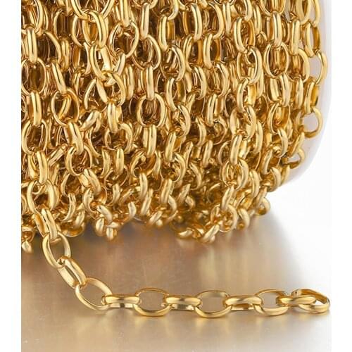 1meter 7.5mm Stainless Steel Chain Bulk Gold Necklace Chain Rolo Strong Link Chain For Bracelet Jewelry Making Accessories DIY