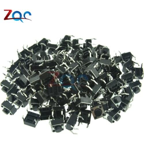 100pcs 6*6*5MM Tactile Push Button Switch 4 pins Micro Switch 4-Pin DIP Momentary Tact Switch Through-Hole
