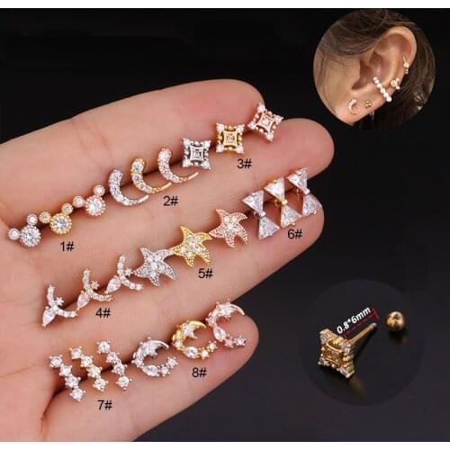 2020 Top 1Pc Stainless steel Ear Cartilage Helix Crew back Earring Piercing stud 20G CZ Tragus Couch Piercing Jewelry