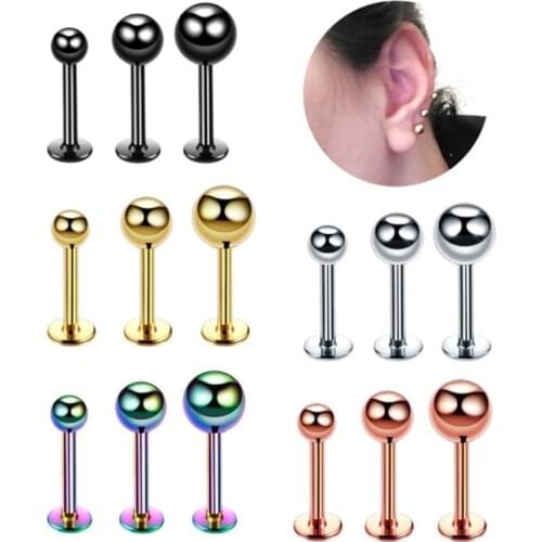 1pc 316L Stainless Steel 3 4 5mm Ball Labret Monroe Lip Tragus Helix Earring Stud Barbell Ring Body Piercing Jewelry
