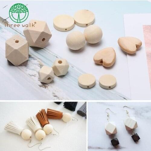 50pc Mixed Design Wooden Beads Natural Wood DIY Earrings Beads Loose Beads Geometry