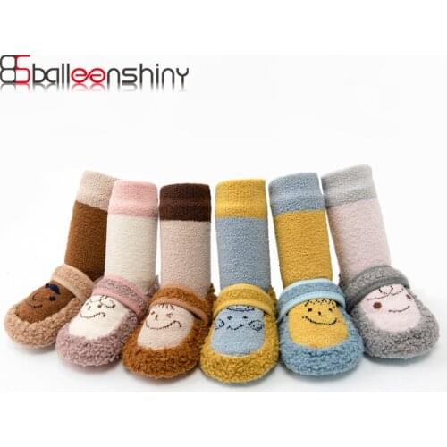 Balleenshiny Winter Super Thick Plus Fleece Baby Shoes Baby Socks Coral Fleece Leather Socks Kids Floor Socks Baby Accessories