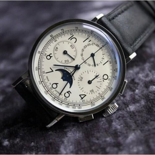 GULL TRON Men Pilot Watch Mens Chronograph Watches Top Luxury Brand Manual Mechanical Wristwatch ST1908 Bubble Mirror 40mm Dial