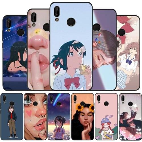 Anime Teenage girl animation Black Soft Phone Case For Huawei 40 30 20 10 9 Lite Pro P smart 2019 Y6 Y6 Prime2019 Y9 2018
