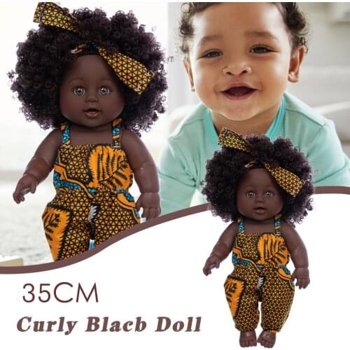 Black African Black Baby Cute Curly Black 25cm Vinyl Baby Toy Baby Girls Black Toy Mini Explosive Hairstyle Doll Children Girls
