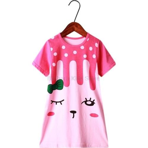 Cotton Pink Pajamas Cartoon Rabbit Nightdress Baby Girls Pajama Dresses Children Summer Nightgown Casual Home Clothes for Kids