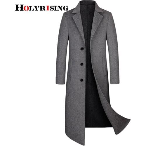 Holyrising Men long double-breasted wool coat пальто мужское section of dark gray Single-breasted mens coat jacket 19456