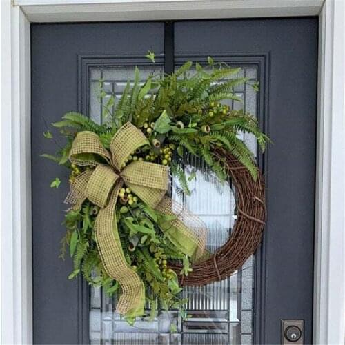 Artificial Pod Wreath Rustic Front Door Hanging Ornament Rattan Ring Pendant for Home Garden Farmhouse Decoration TS2