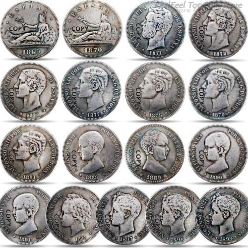 17pcs SPAIN Alfonso Full Set Coin Antique Imitation 1869-1899 Copy Collectibles Coins