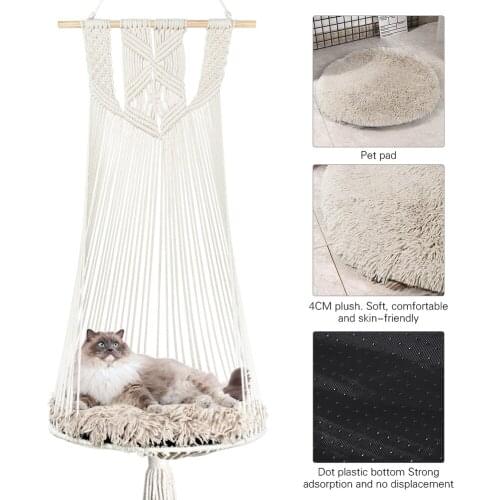 Macrame With Mat Sleeping Seat Swing Pet Supplies Wall Hanging Bed Cat Hammock for Bedroom Home Decor Flower Mesh Handwoven