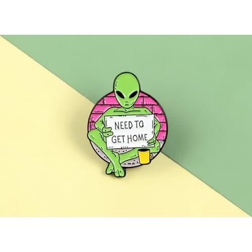 Stray Alien Metal Pins "NEED TO GET HOME" Hard Enamel Pins Fashion Brooches Badges Lapel Clothes Bag Pins Women Jewelry Gifts