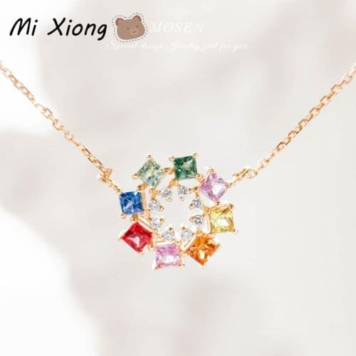 Mi Xiong s925 sterling silver new original rainbow series round pendant necklace elegant delicate lady charm brand jewelry