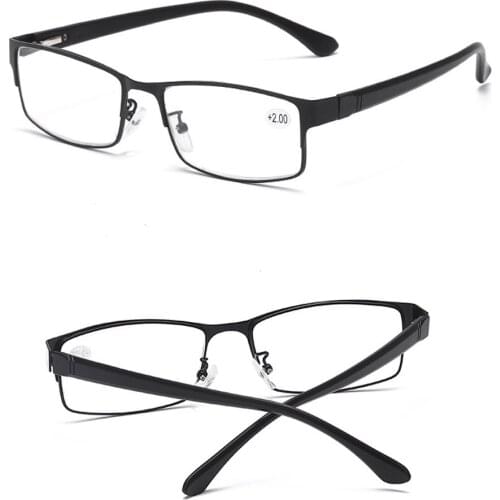 Men Reading Glasses Metal Frame Rectangle Blue Presbyopia Eyewear Women TR90 Spring Leg Eyeglasses Clear Lens